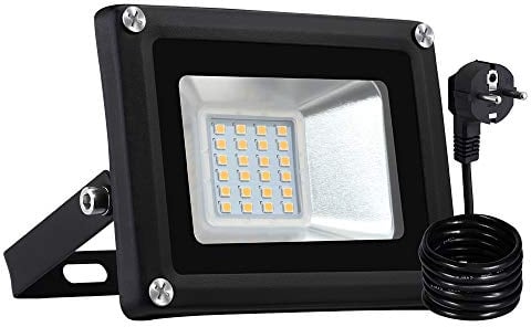 20W Bianco Caldo Faretto a LED, Proiettore a LED Proiettore per esterno impermeabile IP65 Faretto in alluminio Faretto 3000K, presa EU, Applique ideale per giardino, campo sportivo