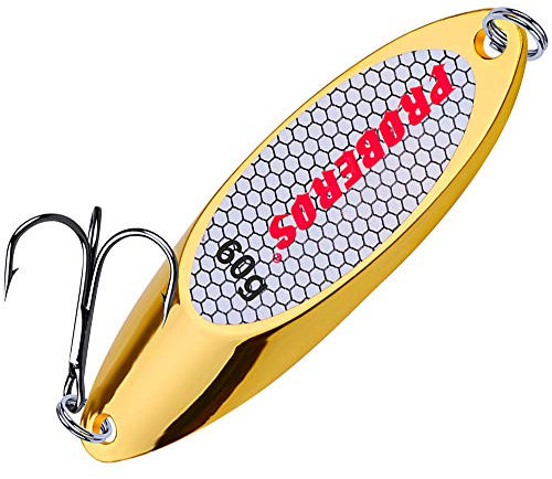 PROBEROS Fishing Spoons Lures Bass Baits Jigging Bait Tackle with Treble Hooks Hard Metal Spoon Fishing Lure Weight Pick 10 Pcs/Pack 2.12oz Gold
