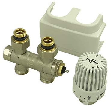 Ventilhahnblock Universal Eck und Durchgangsform Abdeckung und Thermostatkopf ohne Nullstellung weiß