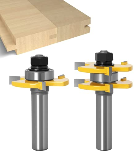 APLUS 2 teilig Groove und Tongue Zunge und Nut Set Router Bit Set Oberfräser Holzbearbeitung Fräsen Holzschneider Werkzeug für Graviermaschine Trimmmaschine (Ø = 1/2'' = 12,7mm)