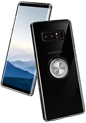 SORAKA Cover trasparente per Samsung Galaxy Note 8 con anello rotante a 360 gradi e piastra metallica per Supporto Auto Smartphone Magnetico,Custodia in TPU trasparente Ultrasottile