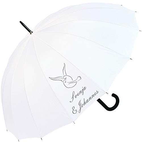 iX-brella 16-teiliger Hochzeitsschirm mit Automatik Tauben personalisiert mit Namen