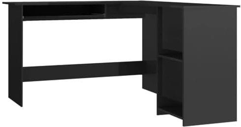 vidaXL Eckschreibtisch in L-Form Computertisch Schreibtisch Bürotisch PC Tisch Winkelschreibtisch Arbeitstisch Hochglanz-Schwarz 120x140x75cm Holzwerkstoff