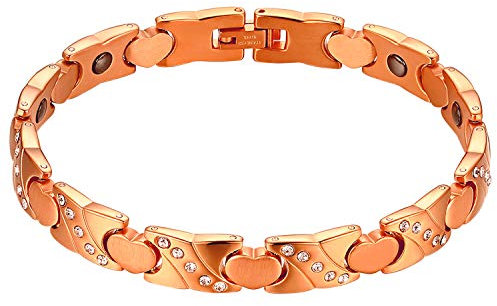 Cupimatch Damen Magnetarmband Herz Lieben Magnet Therapie Edelstahl Armband Gliederarmband Armkette Armreif für Frauen Mädchen Rotgold Rosegold