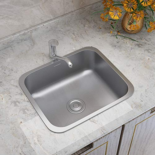 XEMQENER Stainless Steel Kitchen Sink Single Bowl Small Sinks with Silencer Pad for Kitchen Bar Small Restaurant (with The downpipe Kit)