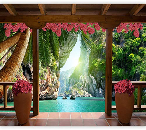 murando - Vlies Fototapete Landschaft 350x256cm Foto Tapete Schlafzimmer Wohnzimmer Vliestapete XXL Motivtapeten Bildtapete 3d Effekt Wand Dekoration - Natur Gebirge Terrasse Palmen Meer c-C-0434-a-a