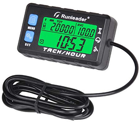 Runleader Betriebsstundenzähler Drehzahlmesser, Wartungserinnerung, Alarm-Drehzahlerinnerung, Anfangsstunden einstellbar, Batterie austauschbar, Verwendung für Rasenmäher und gasbetriebene Geräte（BU）
