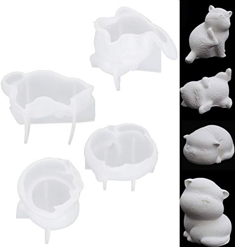 4 pièces moule à bougie chaton, moule chat 3D moules en résine animale moules en Silicone mouless époxy mouless pour bougie, fondant, savon
