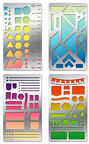 BENECREAT 4 STÜCKE 10x17,5cm Metallschablonen mit geometrischen Motiven, Dreieck, Grenzlinie, Schablonenvorlage für Tagebuch, Holzschnitzerei, Holzverbrennung, Gravur und Scrapbooking