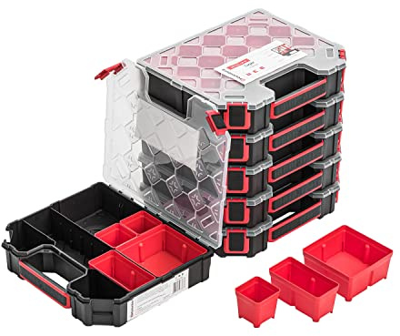 6x Modulierter Sortimentskasten Kleinteilemagazin – 243 x 284 x 60 mm - Sortierkasten mit Transparent Deckel Sortierkoffer Werkzeugbox Sortimentskoffer