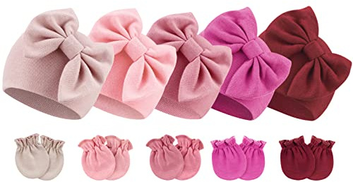 DRESHOW Neugeborene Baby Mütze Fäustlinge Krankenhaus Hut Beanie Säuglingshüte mit Schleife Baby Handschuhe