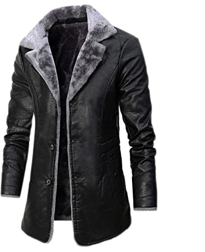 Vintage Style Winter Weiches Schaffell Pilot Pelzjacke Braun für Herren mit Kunstleder, Herren Flieger Faux Shearling Schaffell Leder Bomber Fliegerjacke (Color : Black, Size : M)