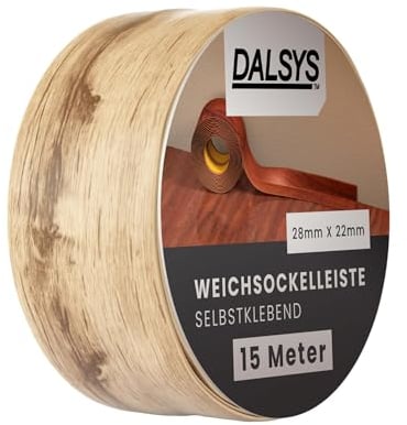 Dalsys Weichsockelleiste selbstklebend Gebleichte Eiche 15m Klebeleiste, Abschlussleiste für Fugen in Wohnbereich, Küche, Bad, aus PVC Kunststoff