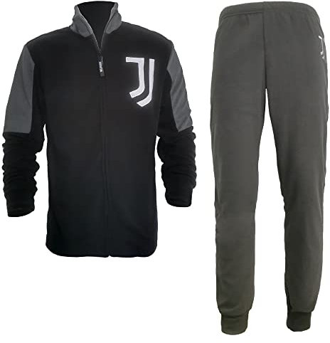 JUVENTUS Pigiama Uomo Lungo in Pile Full Zip FC Nuova Collezione Art. JU14134 (Nero, S)