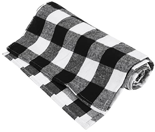 Vklopdsh Chemin de table en mélange de coton et polyester à carreaux faits à la main en noir et blanc pour dîners en famille, fêtes en plein air ou en intérieur 14 x 108 pouces