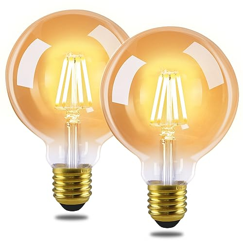 GBLY 2 Stück LED Glühbirne E27 Vintage Lampe - G95 Warmweiss Filament Leuchtmittel 2700K 4W Edison Retro Glühlampe Warmweiß Birne Glas Antike Energiesparlampe für Haus Hotel Café Bar