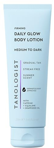 Tanologist Firming Daily Glow Body Lotion Medium to Dark, Lightweight Moisturizer with Caffeine, Squalane & Grapeseed Oil, Smooths, Tones & Builds Natural Sun-Kissed Gradual Tan, 250ml