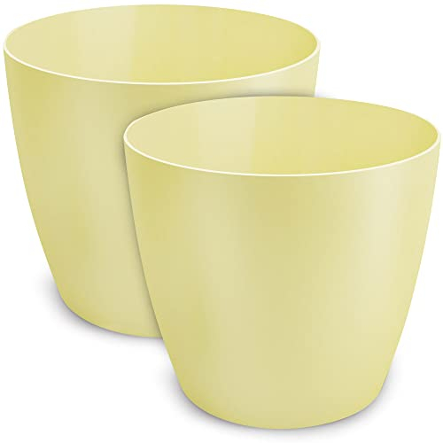 PECZEKO Pot de Fleurs TULMERO Mat, Pot de Fleurs en Plastique, Pot décoratif pour Grandes et Petites Plantes, Lot de 2, Pot de Fleurs, Pot d'herbes, (Paquet de 2) Jaune, ø 30 cm