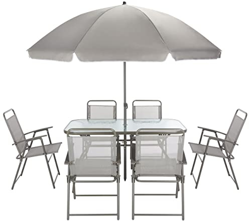 SAFAVIEH Metal Outdoor Bistro Dining Set, Set of 8, Patio Table and Chairs, in Dark Slate Grey