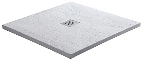 Sanotechnik Receveur de douche en marbre coulé Crète blanc en 2 tailles différentes – Receveur de douche receveur de douche receveur de douche baignoire baignoire baignoire salle de bain 90 cm x 90 cm