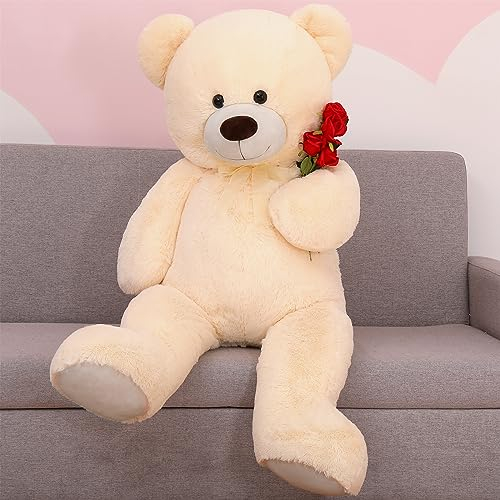 MorisMos weich riesen Teddy teddys XXL Kuscheltier, 130cm beige bär groß teddybär XXL, großer teddybären Geburtstag Kinder mädchen Freundin