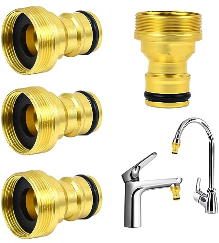 4pcs Universal Easserhahn anschluss Schlauchadapter Wasserhahn Adapter Schlauchkupplung Schnellkupplung Gartenschlauch Anschluss Hahnverbinder mit PTFE Dichtband für Mischbatterie Garten Küche Yard