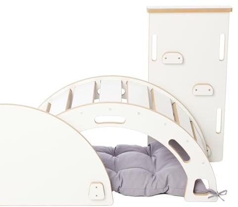 Garronda Set 4 in 1 Kletterbogen mit Rutsche, Tischplatte und Kissen Montessori Spielzeug ab 1 Jahr GD-0062 (Weiß Kletterbogen mit Rutsche, Tischplatte und Kissen)