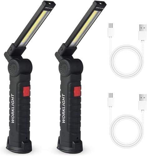 Torcia LED Ricaricabile,Lampada da Lavoro Luminoso,USB Ricaricabile COB Lampade di Ispezione,Lampada portatile con Base Magnetica e Gancio Appeso Per Campeggio Esterno Auto Officina Lampada(2 PEZZI)