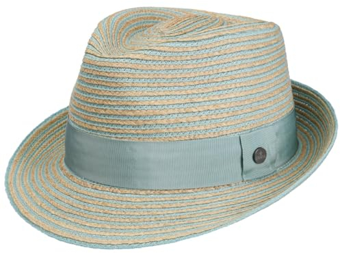 LIERYS Light Twotone Trilby Strohhut Bicolour Design Unisex Made in Italy Frühjahr Sommer türkis L (58-59 cm)
