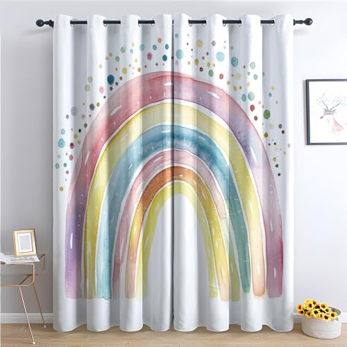 Generisch Vorhänge Regenbogen - Kinder Mädchen Fenster Gardinen mit Ösen, Vorhang Blickdicht Verdunklungsvorhänge Thermovorhang für Wohnzimmer Schlafzimmer Deko 2er Set, H 137 x B 117 cm X-&13