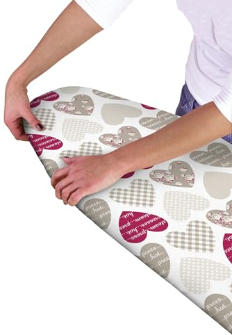 Olivia Rocco Easy Fit Ironing Board Cover Heat-Reflecting Elasticated, 139 x 49 cm (Red Hearts, 139 x 49 cm)