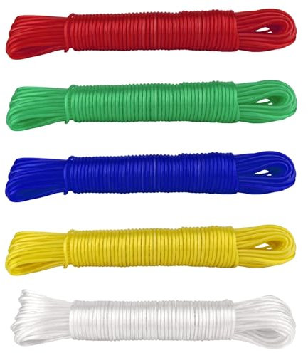 IDEA HOME Cuerda de Tendedero Cristal 20 M Resistente para el Hogar, Jardín y Camping, Cuerda de Lavandería Robusta de Núcleo de Poliéster y Revestimiento de Plástico, Colores Surtidos