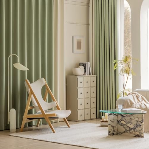 KnSam 2er Set Hell Grün Milchweiß Verdunklungs Vorhang Kinderzimmer, Gardinen Verdunkelungsvorhang Patchwork Zweifarbig, Polyester Baumwolle Ösen Ösenschal Blickdicht, Jeder B 137 x H 160cm