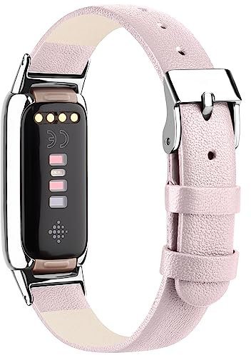 Vancle Armband für Fitbit Luxe - Weiches Atmungsaktives Leder Sport Ersatzarmband für Damen Herren (Rosa)