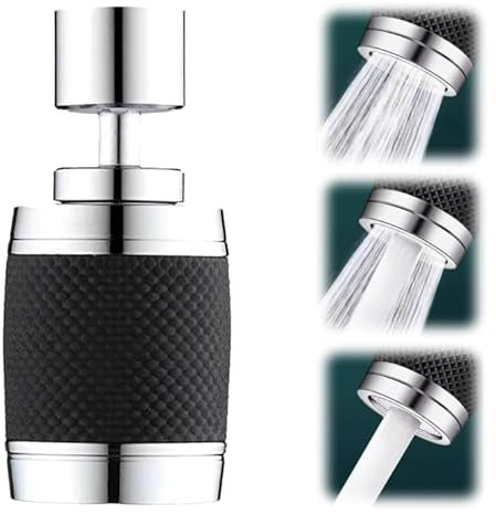 Mciluyaiio Aérateur de robinet pivotant à 360 degrés résistant aux éclaboussures, Diffuseur d'aérateur de robinet à économie d'eau, Aluminium spatial, silicone, Brossée