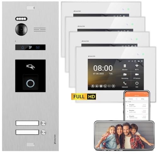 BALTER EVO HD Video Türsprechanlage mit Fingerprint Silber/Weiß 2 Familienhaus Set 2x 7 LCD Monitor WiFi + 2x 7 LCD Monitor