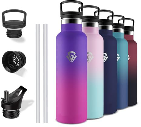 Grsta Gourde Isotherme, 750 ml Gourde, Gourde Paille, Anti Fuite, Gourde sans Bpa, Double Isolation, Bouteille Isotherme, Facile à Transporter, Bouteille d'eau pour Bureau, Voyage, Camping, Yoga