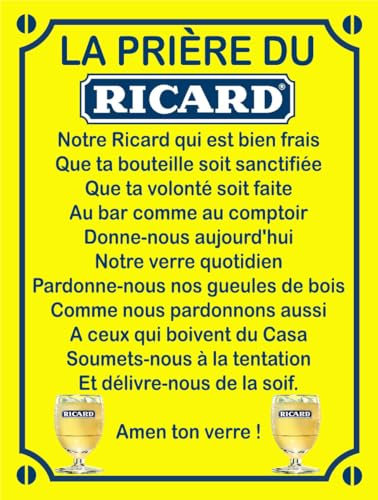 Plaque de rue décorative en aluminium humour La prière du Ricard - Idée cadeau Humour Sympa Fun (Jaune, 20x30cm)