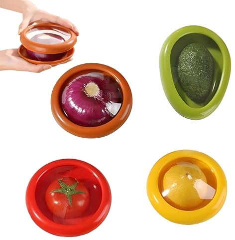 WideSmart Lot de 4 Conteneurs De Stockage De Fruits,Réutilisable Boîte À Fruits,Boîte De'conservation pour Frigo Cuisine, Économiseurs en Forme De Fruits Pour Avocat,Oignon,Tomate Et Citron