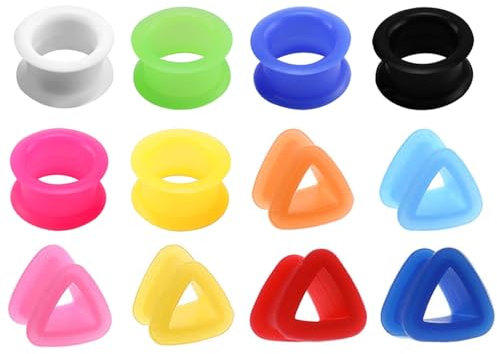 XSDSLS 12 Paar Silikon Flesh Tunnel Set 6-18mm Ohr Tunnel Plug Silikon Ohrdehner Double Flared Flexibler Expander Ohr Piercing Schmuck für Herren Damen (14 MM)