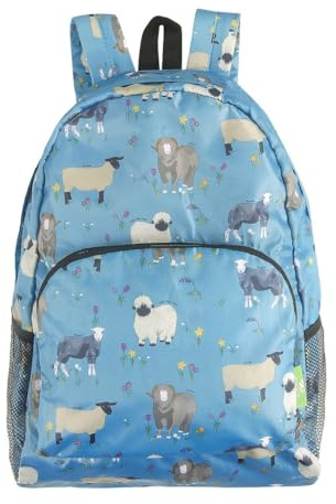 ECO CHIC Lightweight Foldable Water Resistant Backpack Rucksack Folds into Pouch for Storage (Sheep Realism Blue)