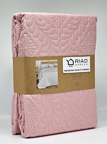 Riad Arredo Trapuntino Matrimoniale Minimal Tinta Unita Primaverile Estivo Leggero - Copriletto Trapuntato in Morbida Microfibra (Marilyn Rosa Antico)
