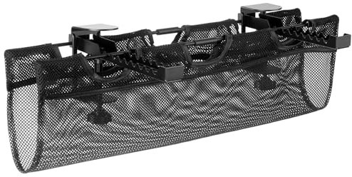 Outshine Gaming Under Desk Cable Management Net – Clamp-On Mesh Cable Organiser Tray for Power Strips & Wires – Flame-Resistant, No-Drill Install, Large Capacity, Adjustable Depth – Black