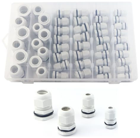 GIVIHGETI 50 Stück Kabelverschraubung Set, IP68 Kabeldurchführung Wasserdicht M12 M16 M20 M25, für Outdoor Garten Schaltkasten Abzweigkasten, Kunststoff Nylon Kabeldurchführungen, Weiß