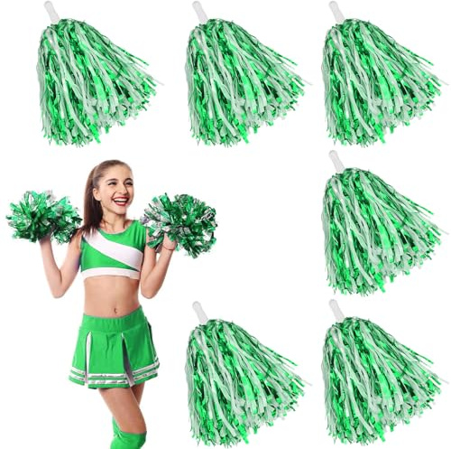 6 pezzi di pompon da cheerleader, pompon sportivi per cheerleading, per eventi sportivi, partite di palla, balli, feste di carnevale, in verde e bianco