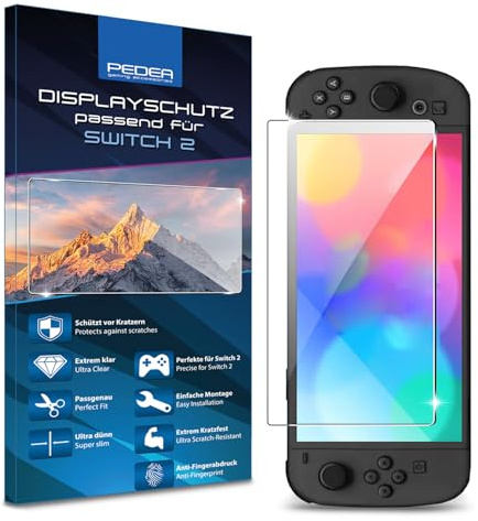 Pedea Displayschutz für Nintendo Switch 2 2025 – Panzerglas Schutzfolie (1 Stück), 9H gehärtetes Glas, ultra-klar, anti-Fingerprint, kratzfest, einfache Montage, passgenaues Schutzglas