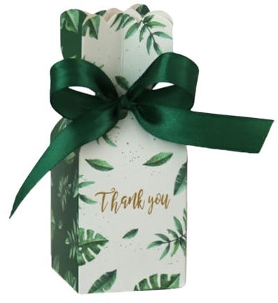 50 Stück Quadrat Geschenkboxen für Süßigkeiten,Gastgeschenke Schachtel,Geschenkkartons Boxen,Geschenkschachtel,Schöne Favor Boxen für Tischdeko,Hochzeit Taufe Party Feier Dekoration,B,Grün Blatt