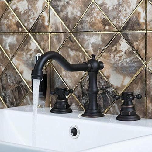 Rubinetto Miscelatore per lavabo in Ottone, 3 Pezzi, con Doppia Maniglia, per Vasca da Bagno, Bronzo Nero lucidato a Olio, Interessante