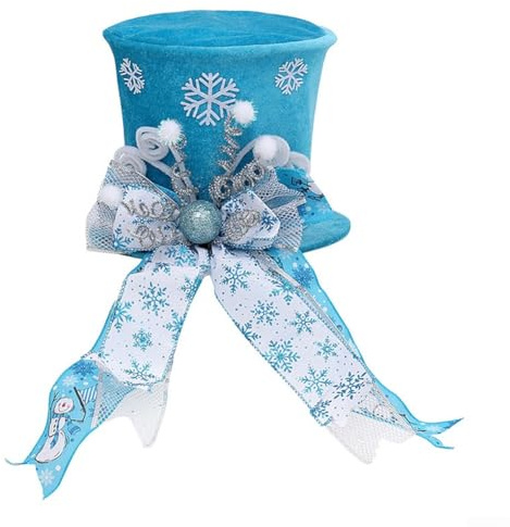 Vasiumic Cloth Foldable Christmas Tree Hat-Topper with Candy and Ribbon Bow, Compact Storage Holiday Ornament Ideals for Festive Home Decoration, Centrepiece Accent (Blue)