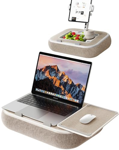 xuenair 2-in-1 Laptop & Tablet Lap Desk with Cushion for Car Bed -Beige | Lap Desk with Mouse Pad for 13-15in Laptops, Car Tablet Holder for 4.7-12.9in Devices, Driver & Passenger Available